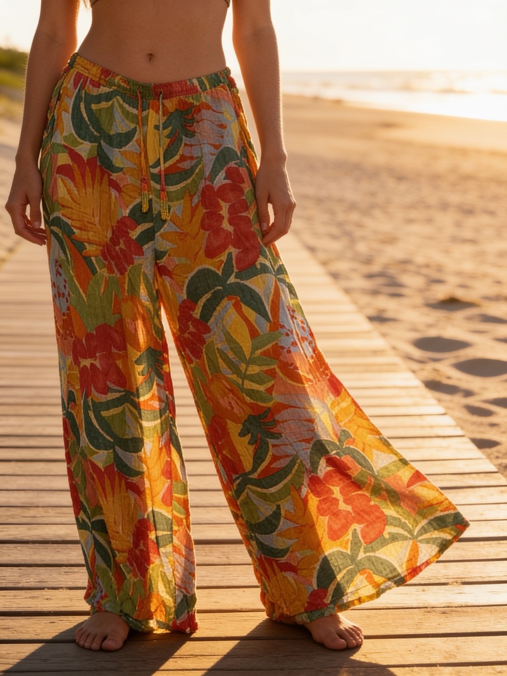RACHEL Rachel Roy Yellow Orange Floral Wide-Leg Beach Pants